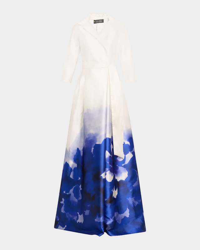 Border-Print Mikado Shirt Gown
